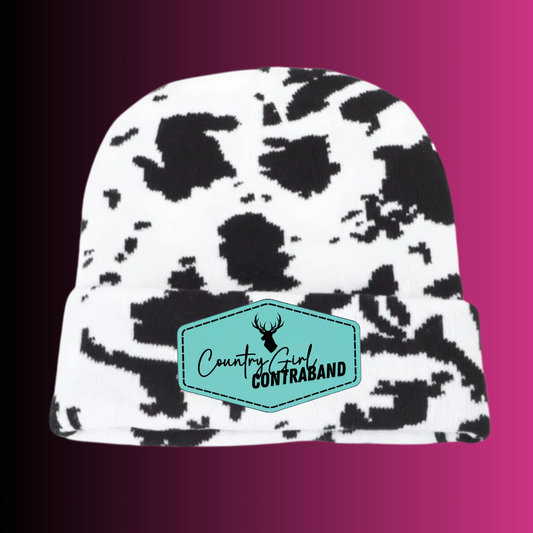 Black and White Cow Beanie