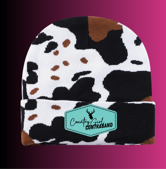 Cow print beanie